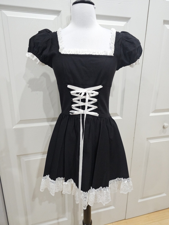 Dolls Kill Dresses & Skirts - Dolls Kill Widow Cute Goth Absolute Grim Black White Lace Up Corset Mini Dress S